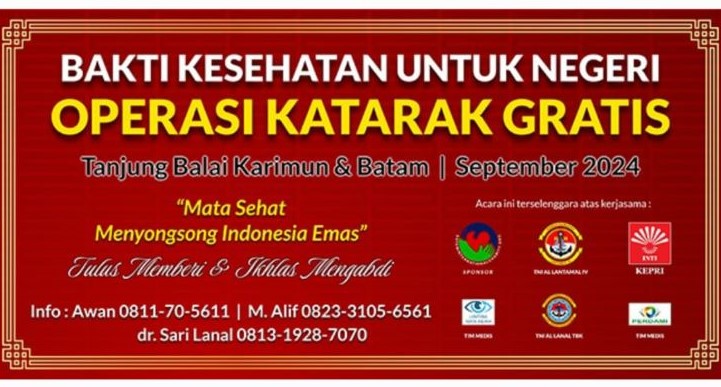 Flyer kegiatan bakti kesehatan untuk negeri, operasi katarak gratis di Kabupaten Karimun, Kepulauan Riau | Foto: Screnshoot Flyer
