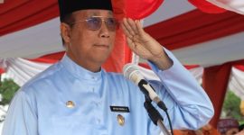Plt Bupati Karimun, Anwar Hasyim saat memimpin upacara HUT Karimun ke-25 tahun pada, Sabtu (12/10/2024) | Foto: Nichita