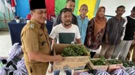 Kades Tanjung Harapam saat membagikan bibit cabe secara simbolis (Foto : Zonamu/Wandi)