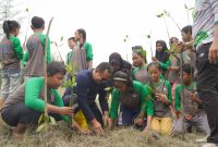 PT Timah bersama pelajar dan kelompok masyarakat tanam 3000 Bibit Mangrove di Pantai Takari, Kabupaten Bangka | Foto: Zonamu/Humas PT Timah