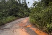 Potret Kondisi Jalan Provinsi yang rusak di Kabupaten Lingga (Foto : Zonamu/Wandi)