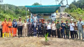 PT Timah Tbk menanam 500 pohon produktif di kawasan Hutan Kemasyarakatan Dusun Pelambung, Desa Pongkar, Kecamatan Tebing, Kabupaten Karimun | Foto: Zonamu/Humas PT Timah