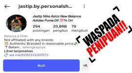 (Screenshot akun Instagram Jasa Titip yang kerap menipu masyarakat - Jastip Nike Asics New Balance Adidas Puma Dll 100% Ori (jastip.by.personalshopper) dengan 20,8 ribu pengikut | Foto: Istimewa