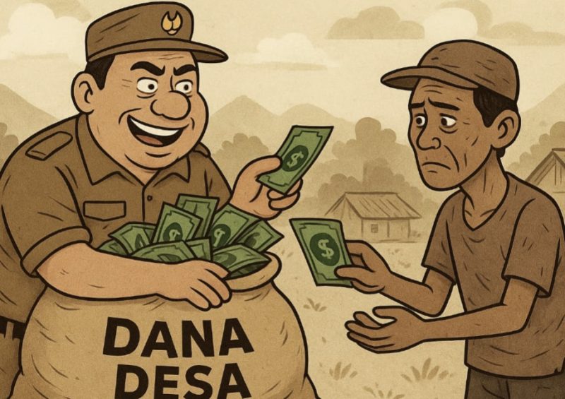 Ilustrasi penyelewengan dana desa | Foto : Zonamu/AI