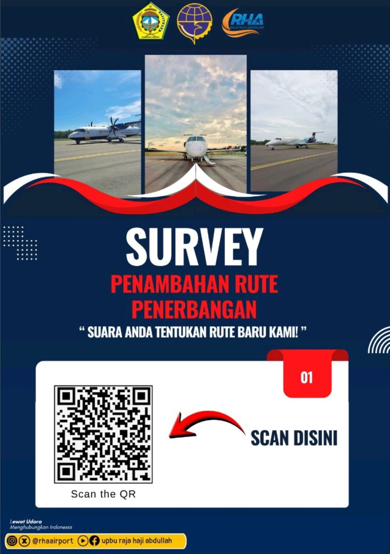 Suaramu, Awal Perubahan: Ayo Isi Survei Rute Penerbangan Impian Anda dengan scan barcode atau klik link di bagian bawah berita | Foto: Zonamu/Humas Bandara RHA