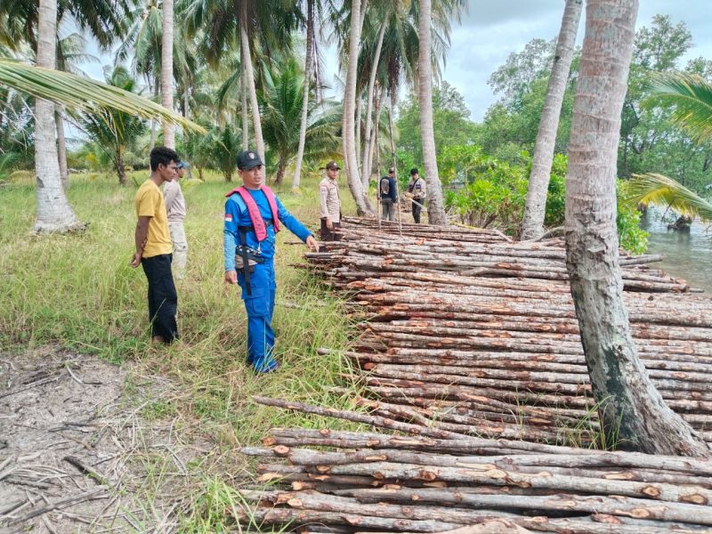 Satpolairud Polres Lingga saat mengamankan kayu ilegal diperairan tanjung kelit | Foto : Zonamu/Satpolairud Polres Lingga