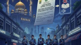 Ilustrasi: Suasana kota Tanjungpinang di malam hari dengan siluet masjid yang menenangkan, melambangkan kekhusyukan Ramadhan yang dijaga melalui kebijakan baru pemerintah kota | Foto: Zonamu/Istimewa