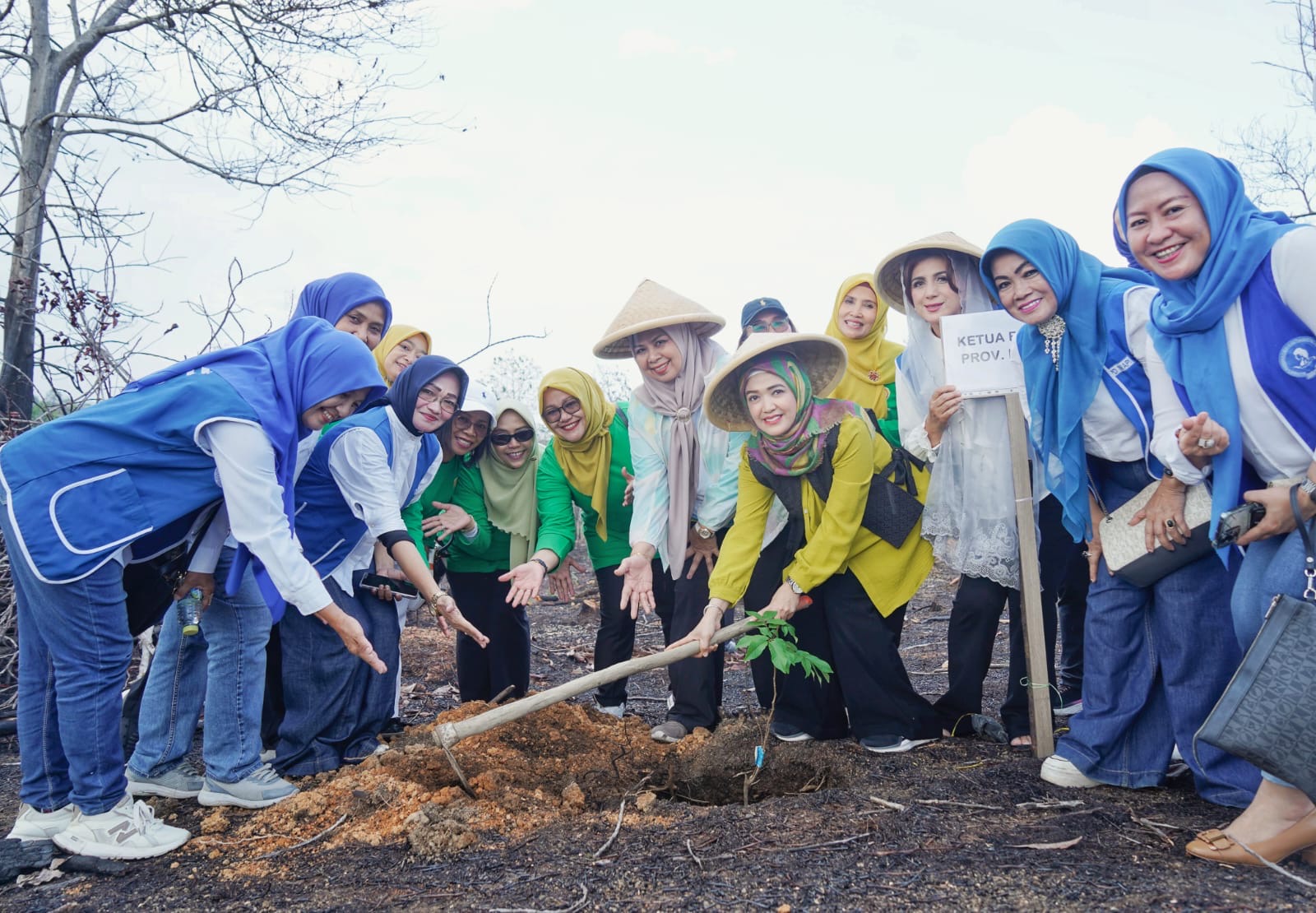 Penanaman bibit pohon oleh Ketua BKOW Kepri, Ketua TP PKK Provinsi Kepri Dewi Kumalasari Ansar Ahmad, Wakil Ketua DPP IWAPI Pusat Hanna Hasanah Fadel Muhammad | Foto : Zonamu/Diskominfo Kepri