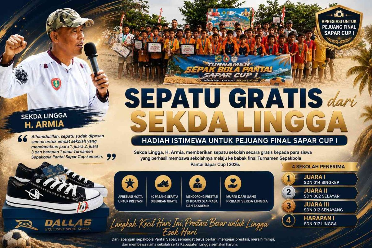 Sekda Lingga Gratiskan 40 Sepatu Pemenang Sapar Cup I | Foto : Zonamu/Ist