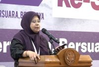 Ketua Umum AJI Nany Afrida saat melaksanakan giat resepsi peringatan HUT ke-32 AJI di Hall Dewan Pers, Jakarta | Foto : Zonamu/Ist