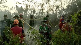 Sinergi TNI dan Tim Gabungan Padamkan Karhutla Bukit Langkap | Foto : Zonamu/Ist