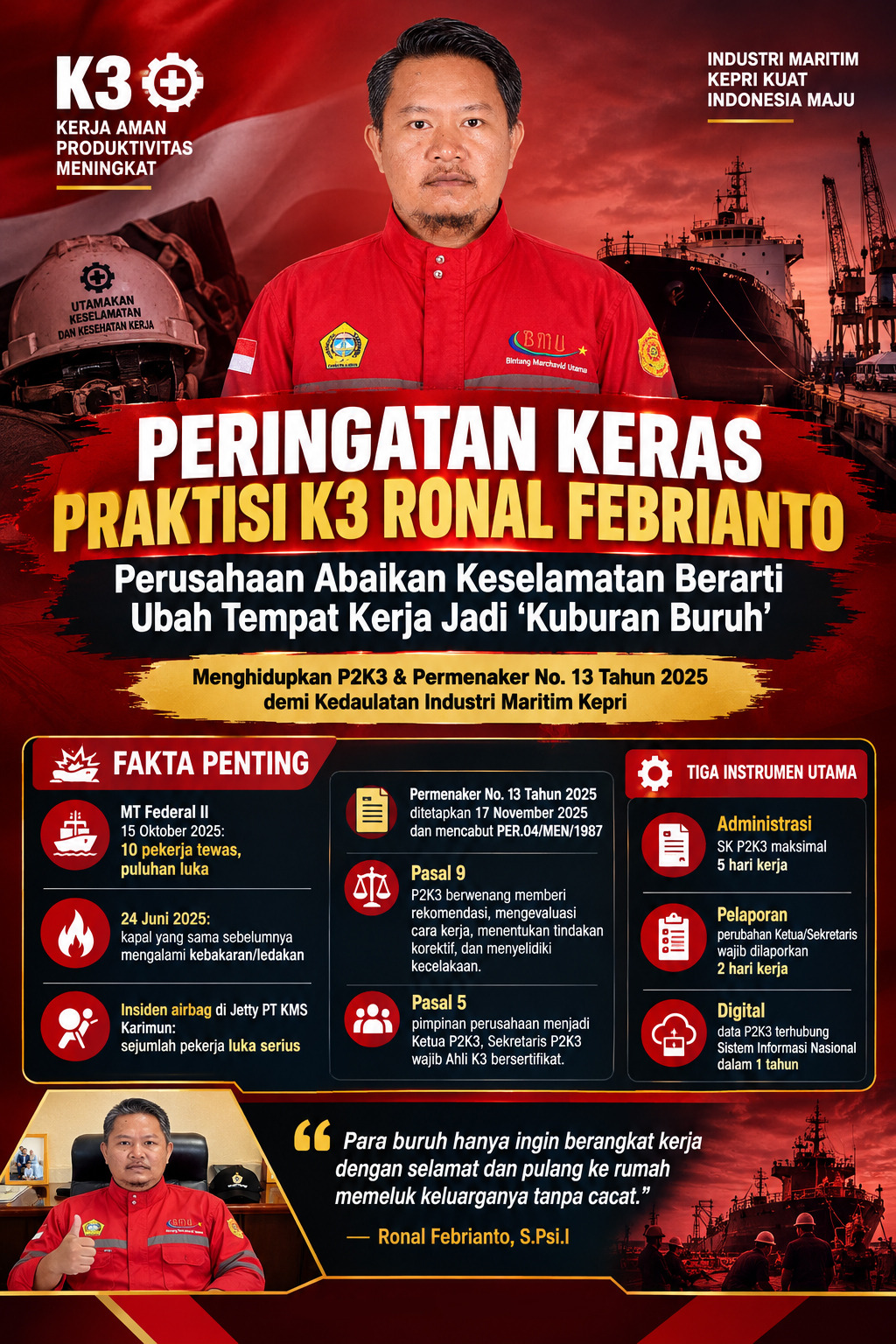 Infografis: Peringatan Keras Praktisi K3 Ronal Febrianto, Perusahaan Abaikan Keselamatan Berarti Ubah Tempat Kerja Jadi "Kuburan Buruh" | Foto: Zonamu
