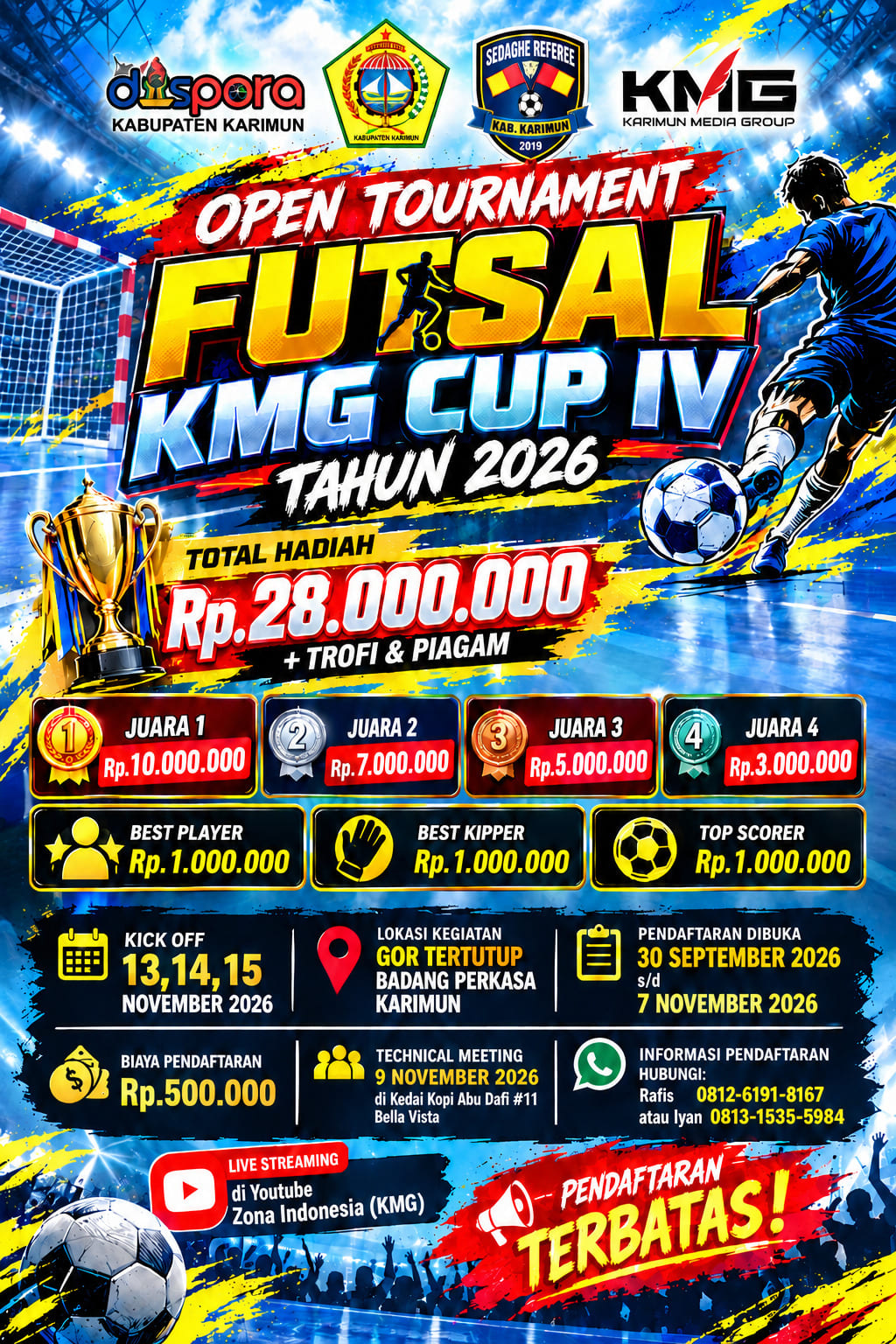 Flyer Open Tournament Futsal KMG CUP IV Tahun 2026 | Foto: Zonamu/Humas KMG