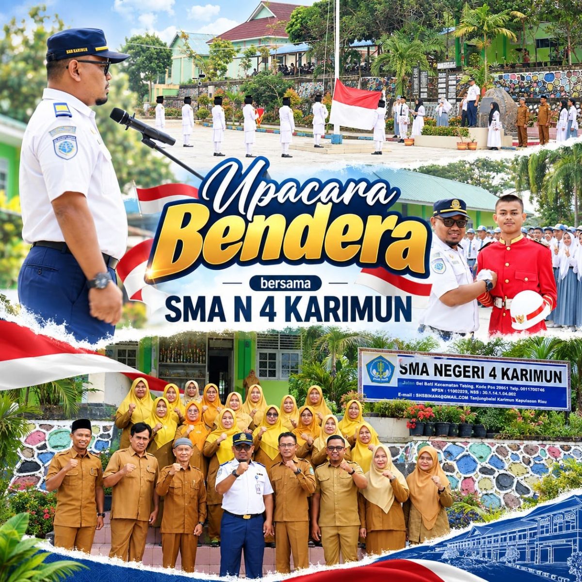 Ketua Tim TOKPD Bandara RHA Karimun, Kukuh Arjunanto, menjadi pembina upacara di SMAN 4 Karimun, Senin (5/10/2026) | Foto: Zonamu/Humas Bandara RHA